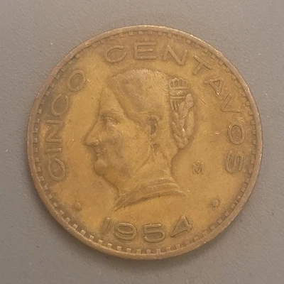 Moneda de 5 centavos Mo México 1954 - Bronce - Josefa Ortiz de Domínguez Foto 1 de 2