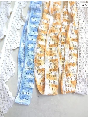 Vtg Cotton Crochet LACE Trim Handmade Edging Sewing Collars Colors Unused Lot - Image 1 of 4