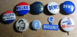 Nine Different FD Roosevelt Era Candidates For President Pinback Button s - Picture 1 of 2