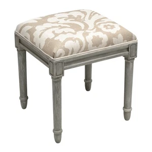 Jacobean Floral-Taupe Grey Wooden Vanity Stool Grey Transitional,Rustic - Picture 1 of 1