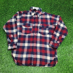 Vintage 80s Woolrich Wool Flannel Shirt Medium 20x28 Plaid - Picture 1 of 11