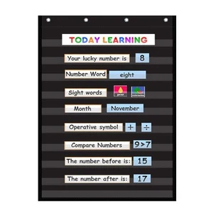 Durable Black Pocket Chart For Classroom Teaching 10 Pockets Large Size 43H X - Picture 1 of 7