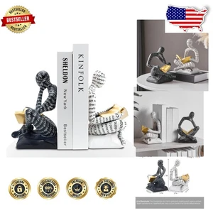 Heavy Duty Resin Bookends | Unique Thinker Reader Decor | Black & White Modern - Picture 1 of 8