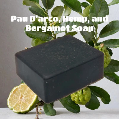Handmade Pau D’arco Herbal Hemp Bergamot Glycerin Soap, 3.2oz bar - Изображение 1 из 4