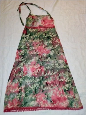 Handmade Pink And Green Ivy Batik Halter Dress Size L #12 - Image 1 of 4