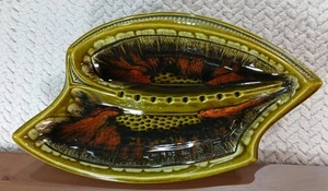 14x8 vintage Mid-Century Modern glazed ceramic leaf ashtray  - Picture 1 of 18