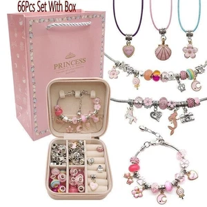 Girls Bracelet Making Kit Beads Jewellery Charms Pendant Set DIY Craft Kids SY - Picture 1 of 18