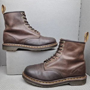 Dr Martens 1460 Boots UK 9 Men's Brown Soft Crazy Horse Leather Yellow Stitch DM - Picture 1 of 11