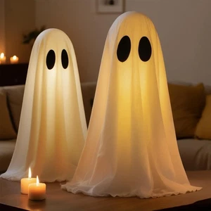 2 Halloween Geist Dekorationen mit Lichtern 2ft Indoor Tischplatte Mantel Deko Geschenk - Bild 1 von 8