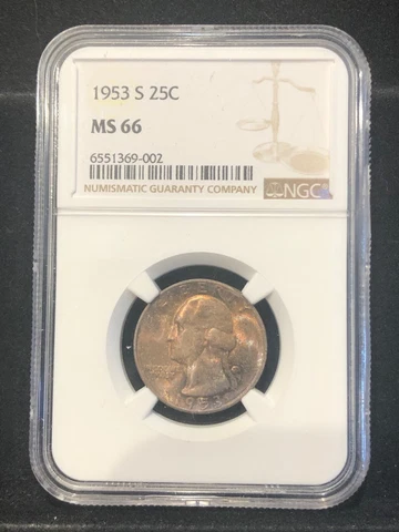 1953-S NGC MS66 WASHINGTON QUARTER...HIGH GRADE! GOLDEN-BRONZE ORIGINAL TONING Cover