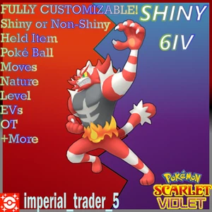 Pokémon Scarlet and Violet ✨SHINY✨ Incineroar W/ Best 6IV + Customizable - Picture 1 of 1