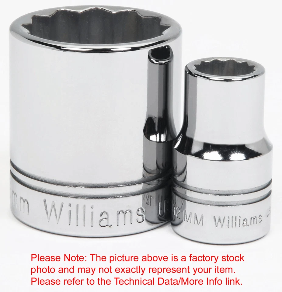 WILLIAMS, A SNAP-ON INDUSTRIAL BRAND 12mm 12Pt Shallow 1/2"Drive Supertorque High Polished Chrome USA Socket STM-1212