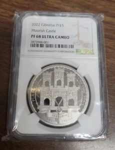 2022 Gibraltar 5£ Platinum Coin  NGC PF68 Ultra Cameo - Moorish Castle - Picture 1 of 7