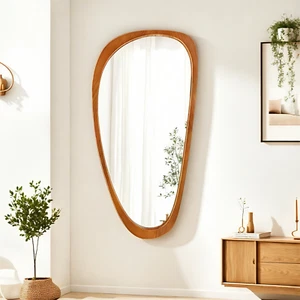 48"x24" Wall Mirror Wood-Framed Irregular Asymmetrical Mirror Full-Length Mirror - Picture 1 of 8
