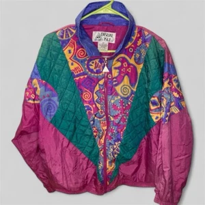 Vintage Casual Isle Colorful Quilted Jacket Womens Medium 80s/90s Abstract Print - Picture 1 of 4