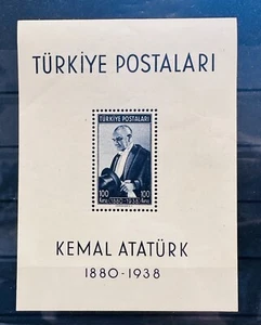 Hoja de recuerdo de Ataturk 1940 primer aniversario de la muerte de Turquía MH* Mi#Block1 - Imagen 1 de 2