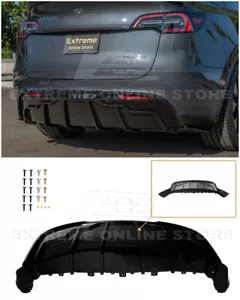 For 20-Up Tesla Model Y Track Style Glossy Black Rear Bumper Lip Pair Diffuser - Foto 1 di 12