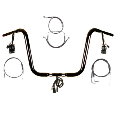 Kit de manillar precableado 1 1/4" negro 14" Harley Road King 1996-2006 sin crucero Foto 1 de 2