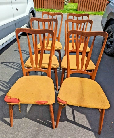 Set of Six Niels Kofoed Hornslet Dansk Danish Teak High Back Dining Chairs Cover
