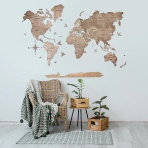 Wood World Map Wall Art Large Wall Decor - 2D World Travel Map (M L XL) UK only - Picture 1 of 14