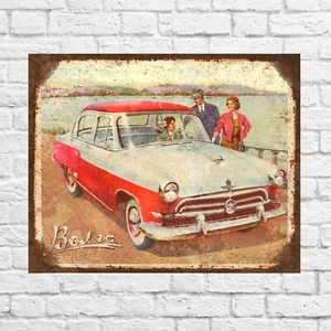 Letrero de hojalata GAZ Volga estilo retro vintage antiguo clásico automático URSS coche soviético clásico - Imagen 1 de 10