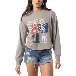 Women's The Wild Collective Gray New York Yankees Cropped Long Sleeve TEE 2XL - Picture 1 of 7