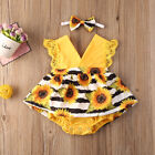 Newborn Infant Baby Girl Clothes Sunflower Romper Jumpsuit Headband Outfits Sets