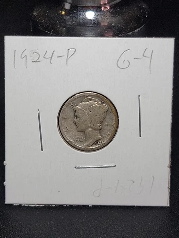 1924 P Mercury Silver Dime in Good Circulated Condition in Coin-Flip Cover