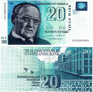 1997 (1993) Finland 20 Markkaa Banknote UNC P123 b Holkeri Heinonen Litt. A - Picture 1 of 1