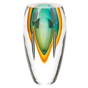 6 Clear Amber and Green Abstract Murano Glass Table Vase - Picture 1 of 1