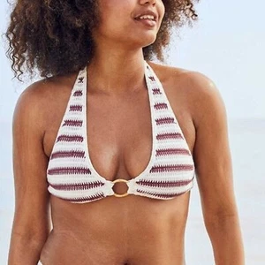 Nuevo con etiquetas Top de Bikini Aerie Crochet Halter Talla XL en Marrón Crema - Imagen 1 de 10