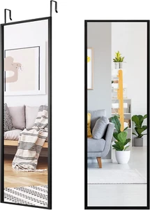 Full Length Mirror for Wall, Iron Thin Frame, over the Door Mirror with 2 Sets o - Picture 1 of 12