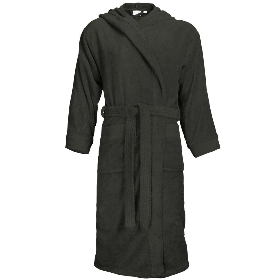 Herren Damen Bademantel grau mit kapuze Frottee Baumwolle dunkelgrau anthrazit - Bild 1 von 1