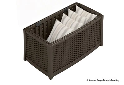 Mesa de centro exterior Suncast Elements de resina de mimbre con almacenamiento, Java. Sin tapa Foto 1 de 4