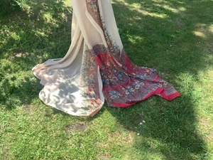 INDIAN SAREE GEORGETTE SILK TYPE CHIFFON FLORAL. - Picture 1 of 9