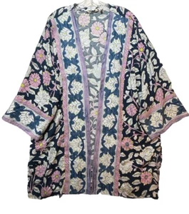 Soft Surroundings Mara Topper Open Cardigan Kimono Jacke Navy Floral Rosa Gr. M - Bild 1 von 8