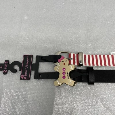 NUEVO CON ETIQUETAS L Betsey Johnson Juego de 2 Cinturones de Navidad Pan de Jengibre Caramelo Rayas Rojo Negro Foto 1 de 4