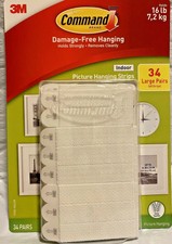 3M Command Picture Hanging Strips Large, 34 Pairs, 68 Strips, Hold 16 lbs