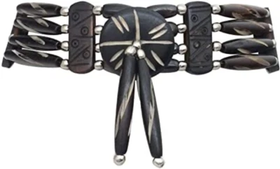 Collar Gargantilla USADO Hueso de Búfalo 4 Filas Moca Pipa de Pelo Estilo Indio Americano Foto 1 de 4