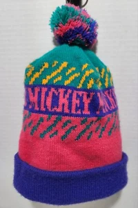 RARE Mickey Mouse Kids Winter Hat Knit Pompom Mickey's Stuff 90's Retro Disney - Picture 1 of 6