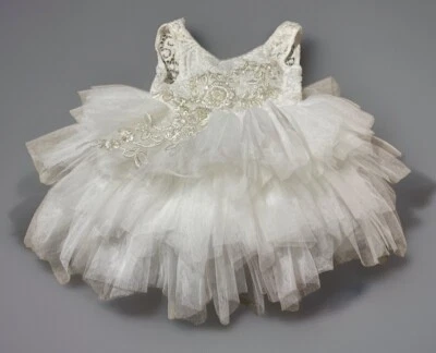 2Bunnies Peony Lace Tiered Tutu Tulle Flower Girl Dress 6 Mon Embellished Floral - Image 1 of 4