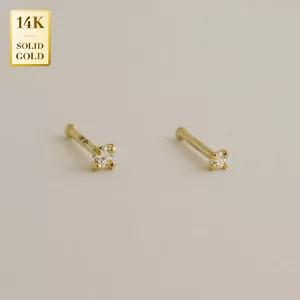 Anillo de oro macizo de 14K delicado pequeño diamante natural real hueso nariz hueso 20G - Imagen 1 de 14
