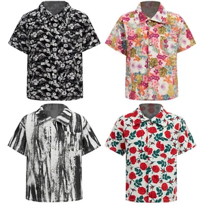 Kids Girls Boys Shirt School Short Sleeve Pocket Tops Wrinkle-Free Button Rose - Picture 1 of 55