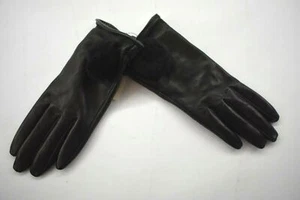 Ugg Womens Black Genuine Dyed Shearling Pom Pom Leather Gloves NWT $110 M - Picture 1 of 8