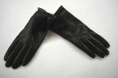 Ugg 女式黑色正品染色剪绒球形皮革手套全新带标签 110 M 美元 — 第 1/4 张图片