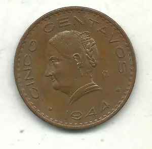A VERY NICELY DETAILED HIGH GRADE AU PLUS 1944 MEXICAN 5 CENTAVOS-MAY533 - Picture 1 of 2