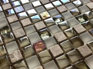 Stunning Golden Chrome Iridescent Stone/Hammered Glass Mosaic Tile (RRP£17) - Picture 1 of 7