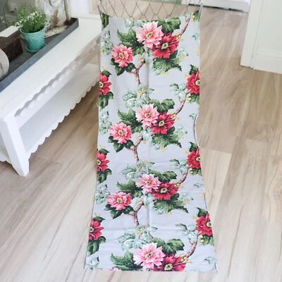 Cortina de panel de tela de tela de corteza vintage años 50 MCM rosa Twiggy floral sobre gris 23x69 Foto 1 de 4