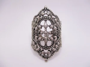 Shield wrap filigree openwork statement ring size 7.5 silver-tone antiquing 0124 - Picture 1 of 5