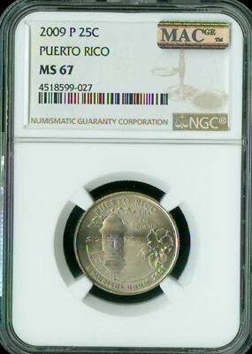 2009 P PUERTO RICO QUARTER NGC MS67 PQ BUSINESS STRIKE MAC SPOTLESS POP 37 * - Image 1 of 2